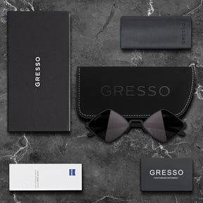Черные женские солнцезащитные очки GRESSO Bali, ромбы, изготовленные из титана, с поляризационными линзами Zeiss