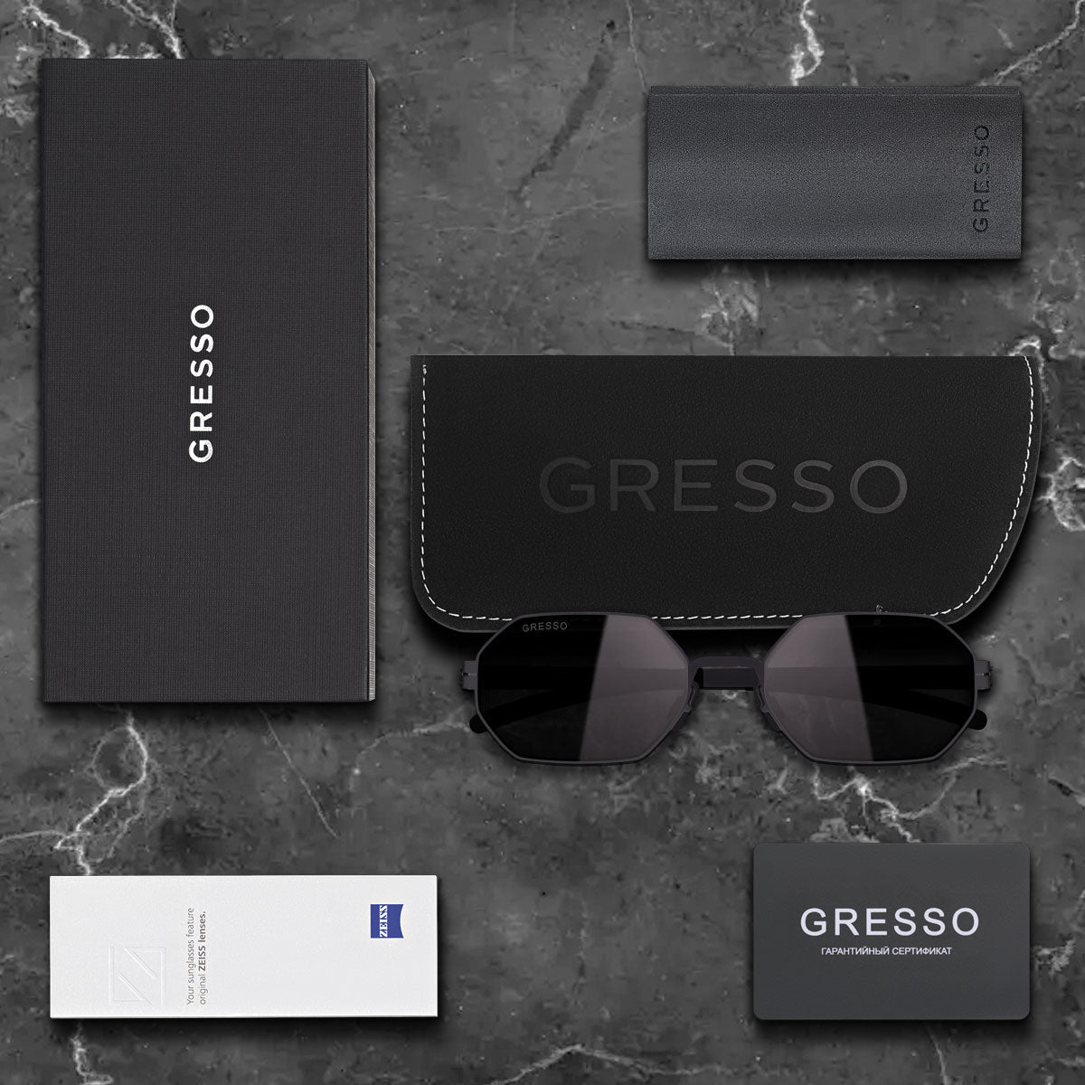 Черные мужские и женские солнцезащитные очки GRESSO Dubai, геометрия, изготовленные из титана, с поляризационными линзами Zeiss