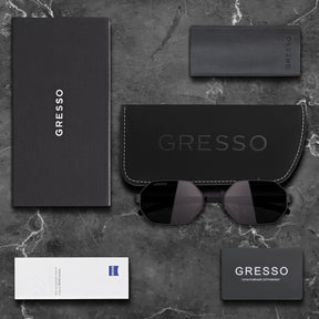 Черные мужские и женские солнцезащитные очки GRESSO Dubai, геометрия, изготовленные из титана, с поляризационными линзами Zeiss