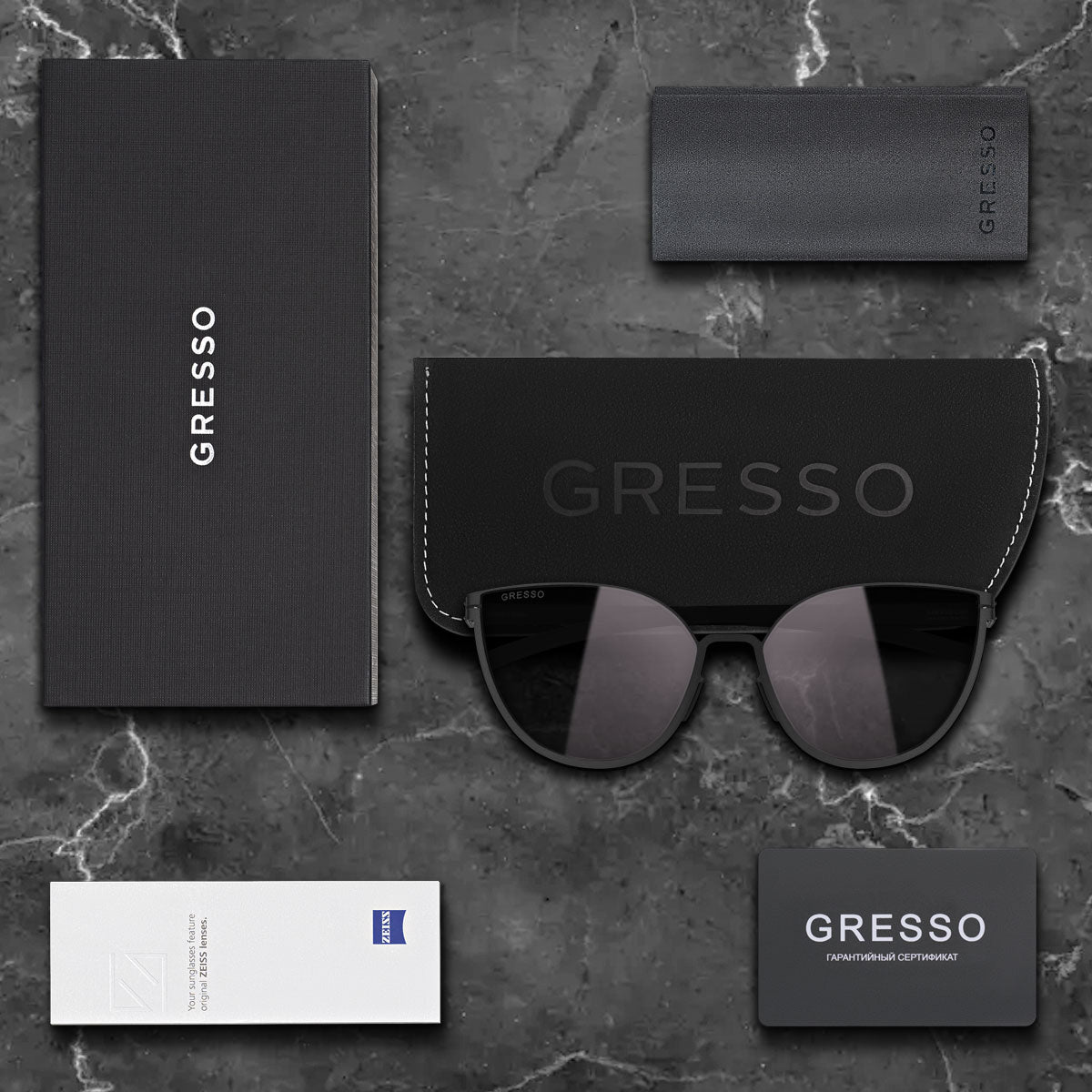 Черные женские солнцезащитные очки GRESSO Faena, бабочка, изготовленные из титана, с поляризационными линзами Zeiss