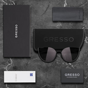 Черные женские солнцезащитные очки GRESSO Faena, бабочка, изготовленные из титана, с поляризационными линзами Zeiss