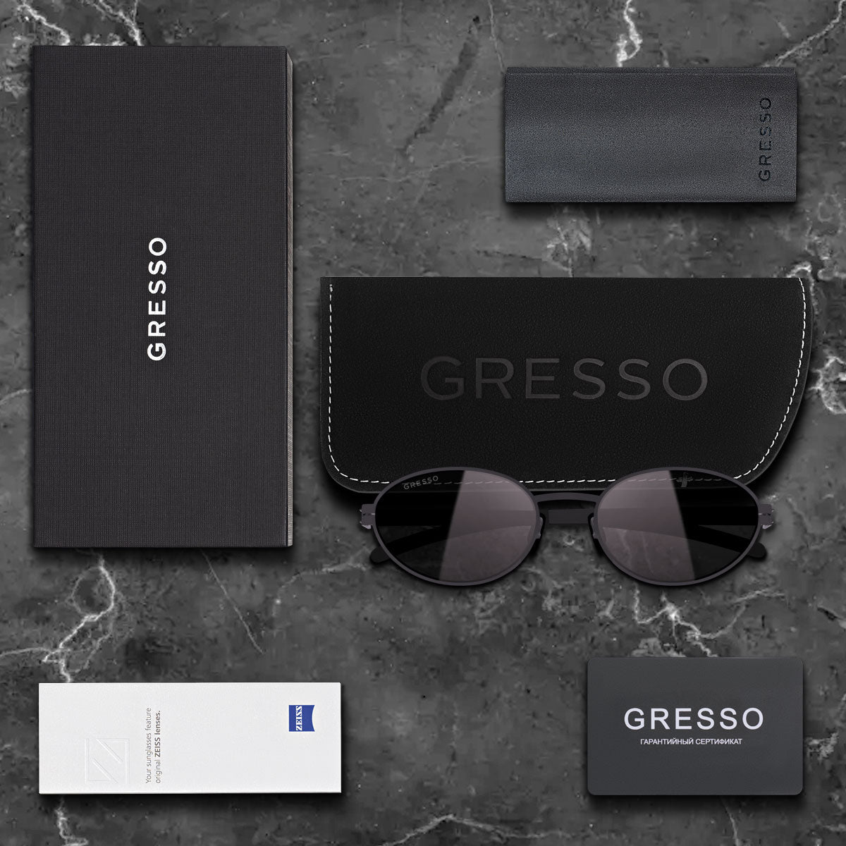 Черные женские солнцезащитные очки GRESSO Gwyneth, круглые, изготовленные из титана, с поляризационными линзами Zeiss