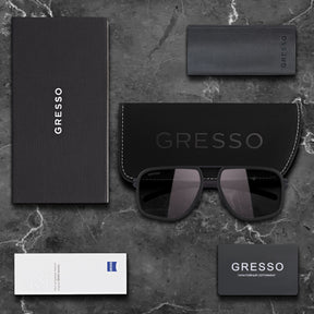 Черные мужские солнцезащитные очки GRESSO Henderson в стиле авиатор, изготовленные из титана, с поляризационными линзами Zeiss