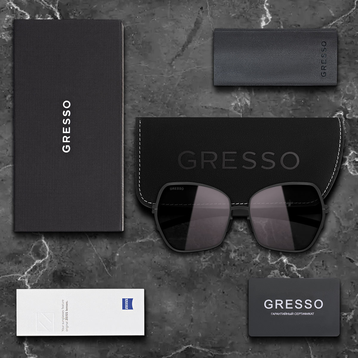Черные женские солнцезащитные очки GRESSO Josephine, бабочка, изготовленные из титана, с поляризационными линзами Zeiss