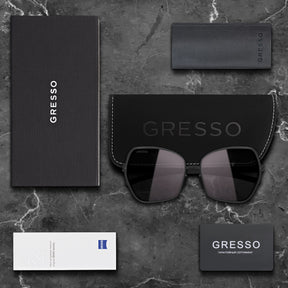 Черные женские солнцезащитные очки GRESSO Josephine, бабочка, изготовленные из титана, с поляризационными линзами Zeiss