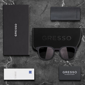 Черные мужские солнцезащитные очки GRESSO Monaco, вайфареры, изготовленные из титана, с поляризационными линзами Zeiss