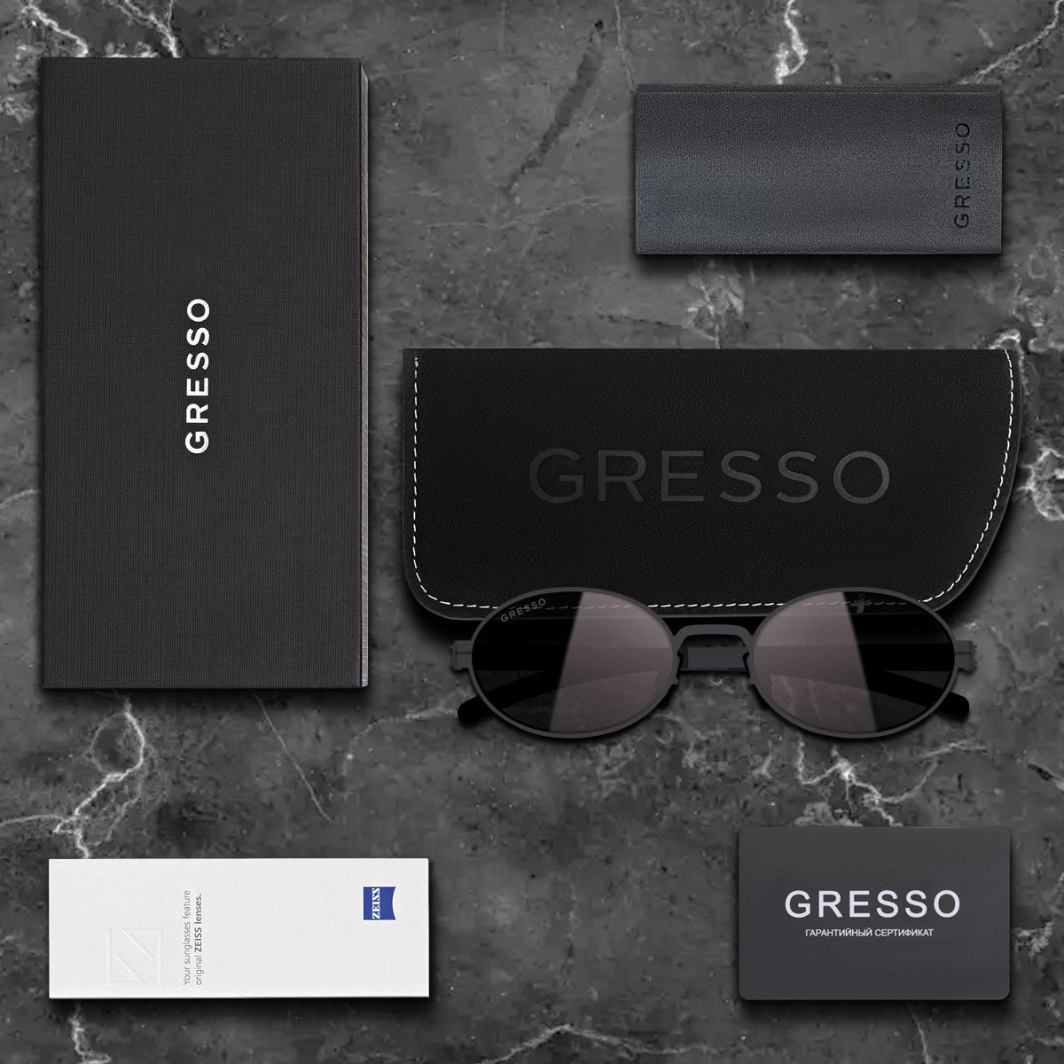 Черные мужские и женские солнцезащитные очки GRESSO St Barth, круглые, изготовленные из титана, с поляризационными линзами Zeiss. 