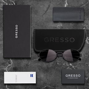 Черные мужские и женские солнцезащитные очки GRESSO St Barth, круглые, изготовленные из титана, с поляризационными линзами Zeiss. 
