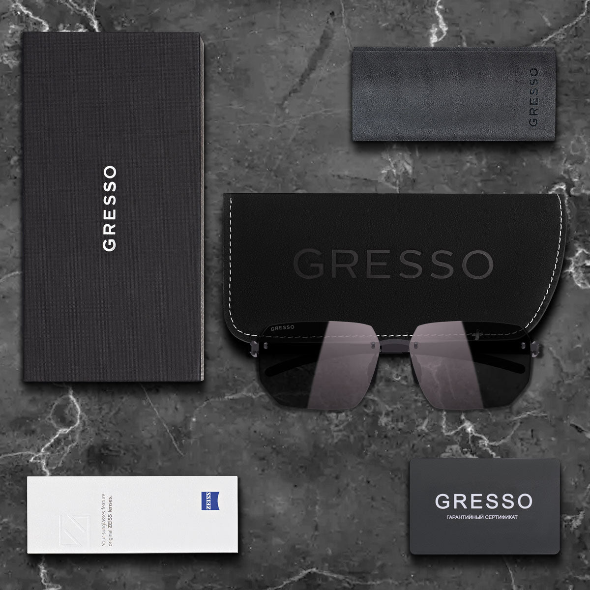 Безоправные солнцезащитные очки GRESSO Vermont, прямоугольные, изготовленные из титана, с поляризационными линзами Zeiss